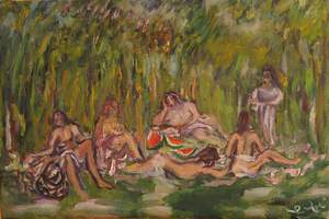 Luigi  Le Voci: Bagnanti 1989 olio su tela 30x45